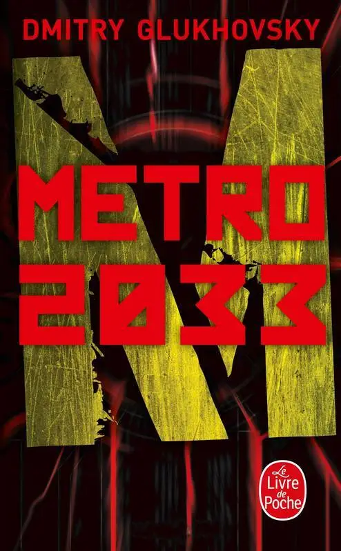 C'est la couverture de "Metro 2033" écrit par Dmitry Glukhovsky. On y voit une rame de métro en noir et rouge avec un gros "M" en jaune avec une texture de métal. science fiction