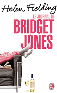 C'est la couverture de "Le journal de Bridget Jones" écrit par Helen Fielding. On y voit les jambes d'une femme allongée sur un canapé avec une bouteille de vin blanc et un verre rempli
